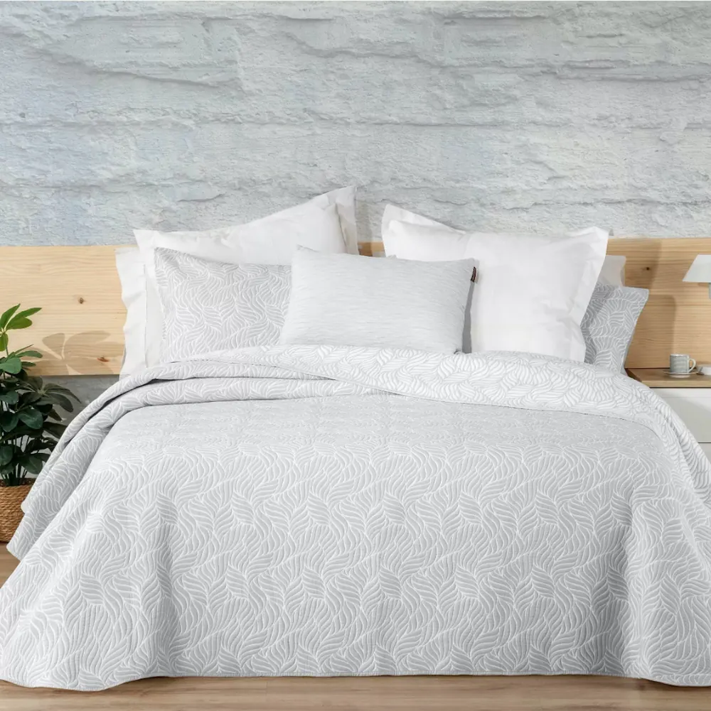 Colcha Jacquard Maltes Hojas Gris – Manterol