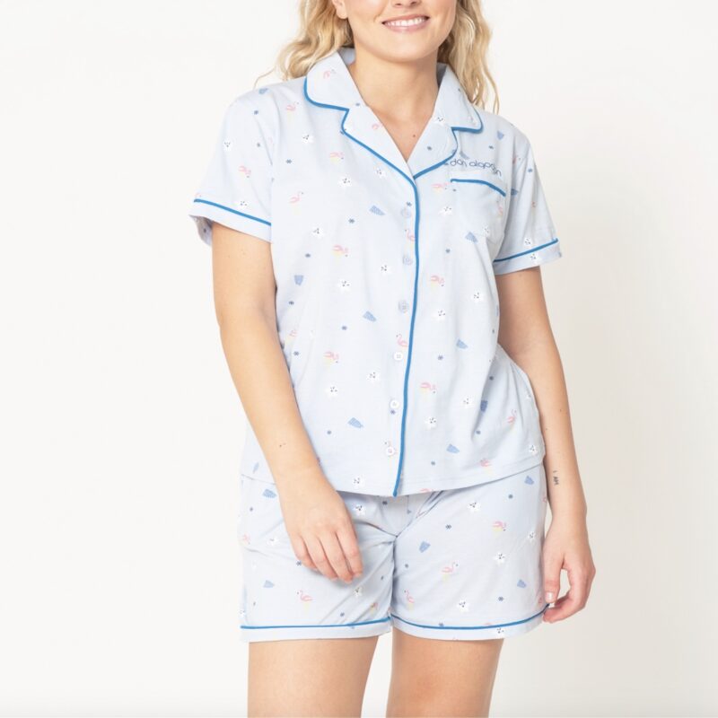 Pijama corto camisero Azul Don Algodón