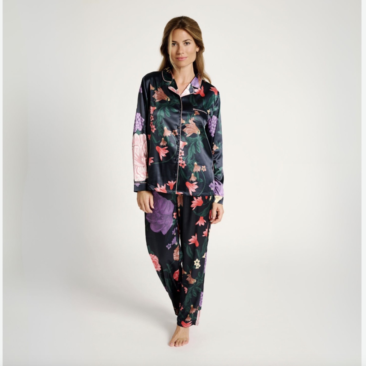 Pijama Camisero Floral Seda Muydemi